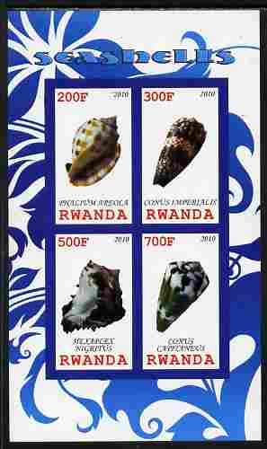 Rwanda 2010 Sea Shells #1 imperf sheetlet containing 4 values unmounted mint, stamps on marine life, stamps on shells
