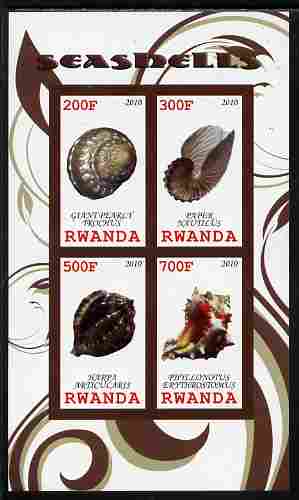 Rwanda 2010 Sea Shells #2 imperf sheetlet containing 4 values unmounted mint, stamps on marine life, stamps on shells