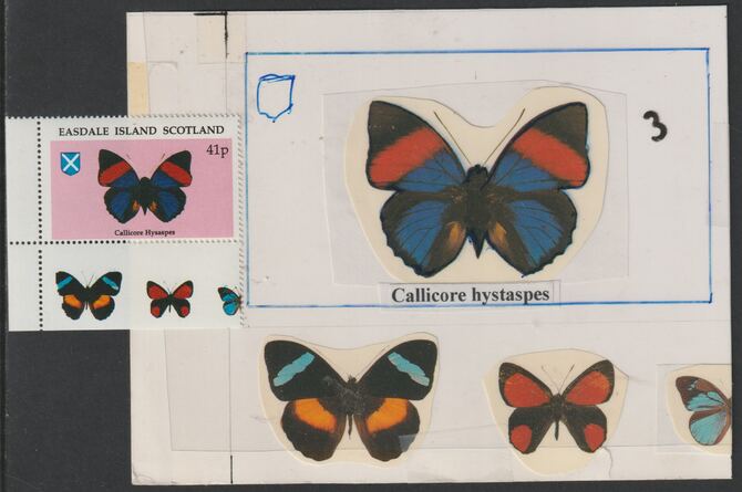 Easdale 1995 Butterfly 41p original composite artwork with overlay being stamp 3 from Singapore 95 Stamp Exhibition - Butterflies size 150 x 120 mm complete with issued s..., stamps on stamp exhibitions, stamps on butterflies