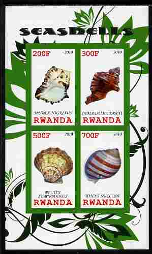 Rwanda 2010 Sea Shells #3 imperf sheetlet containing 4 values unmounted mint, stamps on marine life, stamps on shells