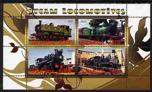 Rwanda 2010 Steam Locomotives #1 perf sheetlet containing 4 values unmounted mint, stamps on railways