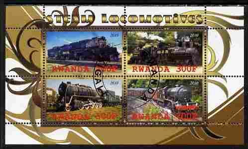 Rwanda 2010 Steam Locomotives #2 perf sheetlet containing 4 values fine cto used, stamps on railways