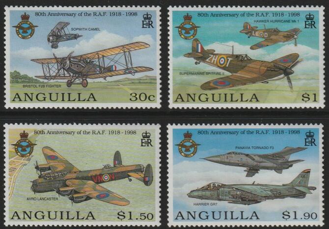 Anguilla 1998 80th Anniversary of Royal Air Force perf set of 4 unmounted mint SG 1027-30, stamps on aviation, stamps on lancaster, stamps on spitfire