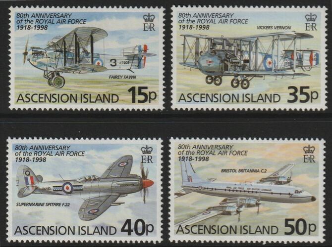 Ascension 1998 80th Anniversary of Royal Air Force perf set of 4 unmounted mint SG 742-45, stamps on aviation, stamps on spitfire