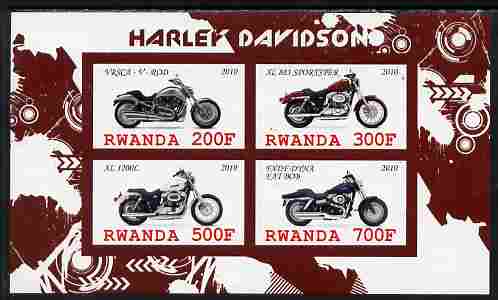 Rwanda 2010 Harley Davidson Motorcycles imperf sheetlet containing 4 values unmounted mint, stamps on motorbikes