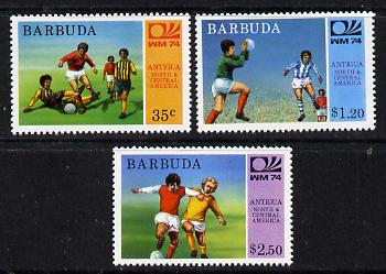 Barbuda 1974 World Cup Football perf set of 3 unmounted mint, SG 168-70, stamps on football  sport