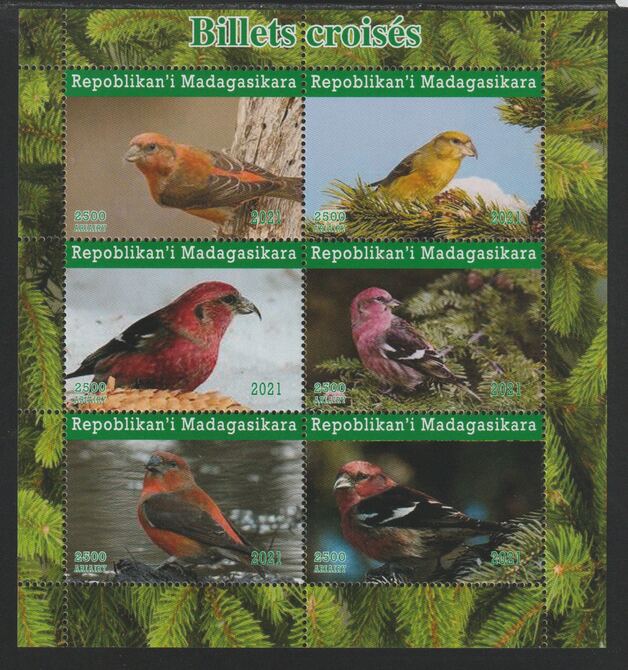 Madagascar 2021 Birds #2 imperf sheetlet containing  set of 6 values unmounted mint, privately produced offered purely on its thematic appeal, stamps on birds