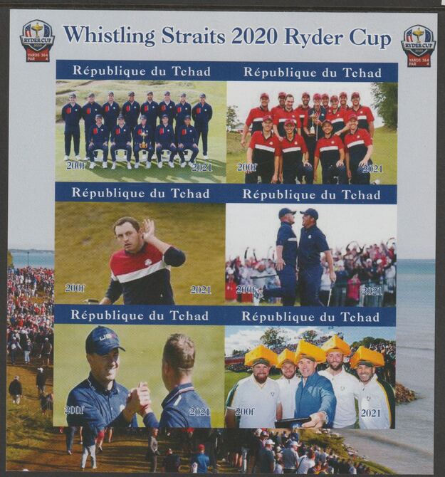 Chad 2021 The Ryder Cup at Whistling Straits imperf sheetlet containing  set of 6 values unmounted mint, privately produced offered purely on its thematic appeal, stamps on sport, stamps on golf