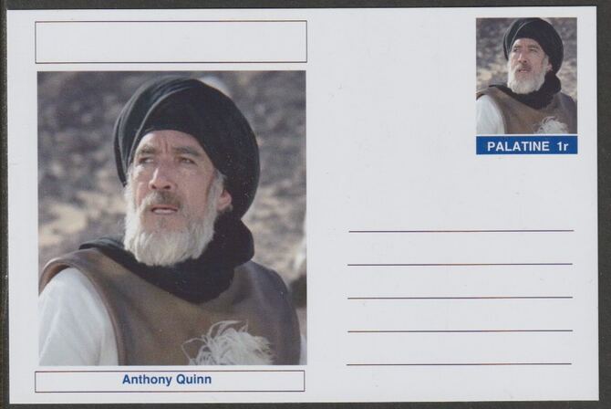 Palatine (Fantasy) Personalities - Anthony Quinn (actor) postal stationery card unused and fine, stamps on personalities, stamps on films, stamps on movies, stamps on cinema, stamps on 