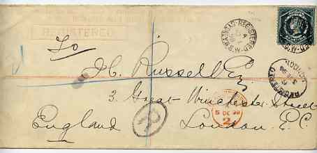 New South Wales 1898 3d reg long cover to London bearing additional 5d tied Sydney reg cds with London receiving marks, central vert filing crease otherwise fine, stamps on 
