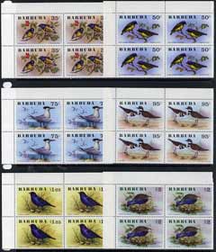 Barbuda 1976 Birds set of 6 in unmounted mint corner blocks of 4, SG 262-7, stamps on 