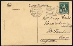 Belgium 1913 PPC of International Exhibition used to Surrey with special Exhibition cancel, very clean, stamps on 