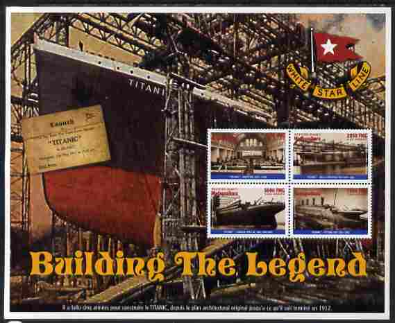 Madagascar 1998 RMS Titanic - Building the Legend perf sheetlet containing 4 values unmounted mint. Note this item is privately produced and is offered purely on its thematic appeal , stamps on ships, stamps on disasters