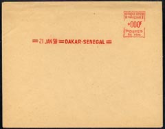 Senegal 1950 proof of meter franking on large piece valued at *000F, stamps on 