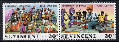 St Vincent 1980 Kingston Carnival se-tenant pair opt'd Specimen unmounted mint, as SG 638a, stamps on cultures    dancing   music