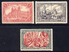 Germany 1899 Reichpost 1m, 3m & 5m unmounted mint reprints stamped 'Nachdruck' on reverse, originals cat \A3545 SG62, 64 & 65, stamps on 