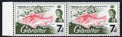 Gibraltar 1966 European Sea Angling Championships 7d unmounted mint marginal pair, one stamp showing \D4broken n in European\D5 variety (row 8/2), stamps on 