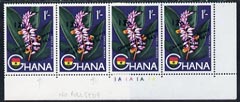 Ghana 1965 New Currency 12p on 1s unmounted mint strip of 4, 2 stamps with variety no comma after July, stamps on 