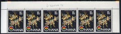 Ghana 1965 New Currency 11p on 11s unmounted mint strip of 6, one stamp with sloping value, stamps on 