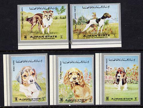 Ajman 1972 Dogs imperf set of 5 unmounted mint (Mi 1538-41B), stamps on animals    dogs   sheep dog    pointer    beagle   basset hound      cocker spaniel