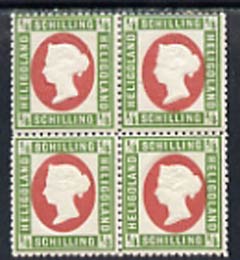 Heligoland 1869 1/4sch error of colour in mounted mint block of 4, Head die I P13.5 x 14.5, top right stamp with variety frame break by G cat 40++ SG 5a but possibly a Le..., stamps on 