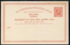 Iceland 10 aur + 10 aur reply paid postal stationery card, stamps on 