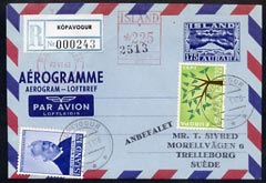 Aerogramme - Iceland 1960\D5s 175aur aerogramme registered used, stamps on 