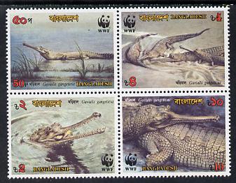 Bangladesh 1990 WWF Endangered Wildlife (Gharial) se-tenant block of 4 unmounted mint, SG 340a, stamps on , stamps on  wwf , stamps on reptiles, stamps on  wwf , stamps on 