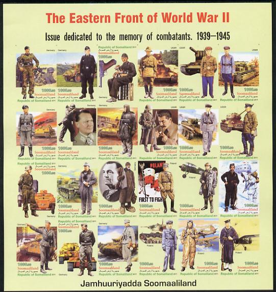 Somaliland 2011 The Eastern Front of WW2 #1 imperf sheetlet containing 24 values unmounted mint, stamps on , stamps on  ww2 , stamps on militaria, stamps on uniforms, stamps on aviation, stamps on tanks, stamps on 