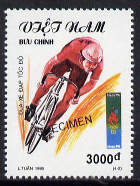 Vietnam 1995 Cycling 3,000d value from Olympic Games set of 4, overprinted SPECIMEN (only 200 produced) unmounted mint, stamps on , stamps on  stamps on bicycles     olympics