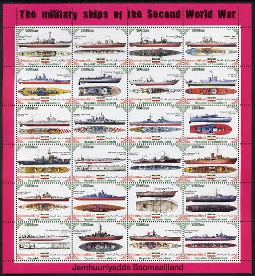 Somaliland 2011 Military Ships of WW2 #1 perf sheetlet containing 24 values unmounted mint, stamps on , stamps on  ww2 , stamps on militaria, stamps on ships