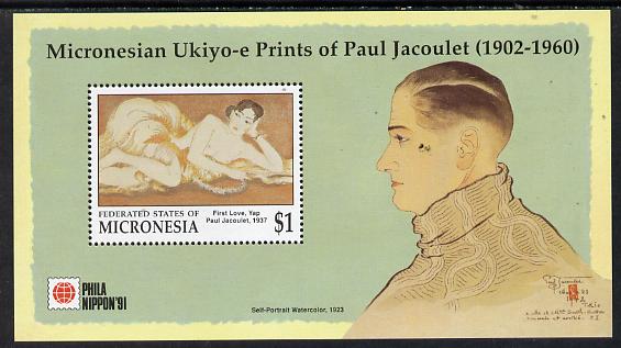 Micronesia 1991 Phila Nippon 91 Stamp Exhibition m/sheet (Paintings by Paul Jacoulet) unmounted mint SG MS 231, stamps on arts         stamp exhibitions    nudes
