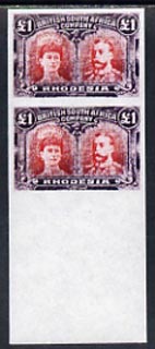Rhodesia 1910-13 KG5 Double Head \A31 imperf pair being a 'Hialeah' forgery on gummed paper (as SG 165), stamps on 