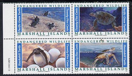 Marshall Islands 1990 Turtles set of 4 in unmounted mint se-tenant block SG 345a, stamps on animals    reptiles    turtles