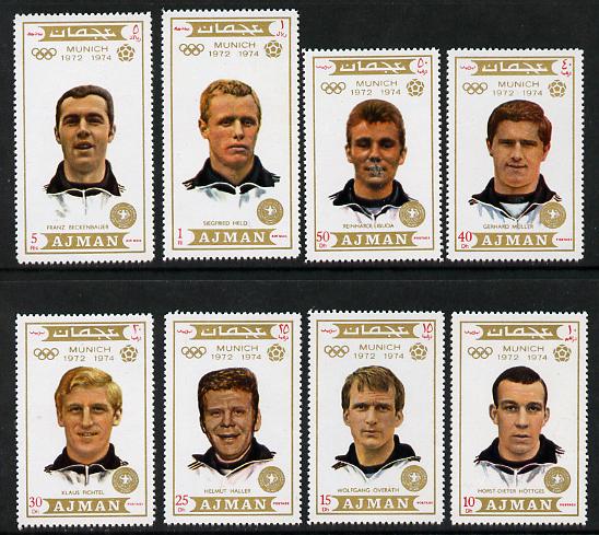 Ajman 1971 Olympic Footballers set of 8 unmounted mint (Mi 1237-44) , stamps on football  sport    olympics