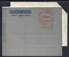 Aerogramme - Spain Scarce 60p air letter form with narrow angle overlay, stamps on 