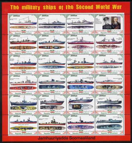 Somaliland 2011 Military Ships of WW2 #3 perf sheetlet containing 24 values unmounted mint, stamps on , stamps on  ww2 , stamps on militaria, stamps on ships