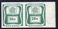 Zambia 1968 Revenue 20n green imperf proof pair, stamps on 