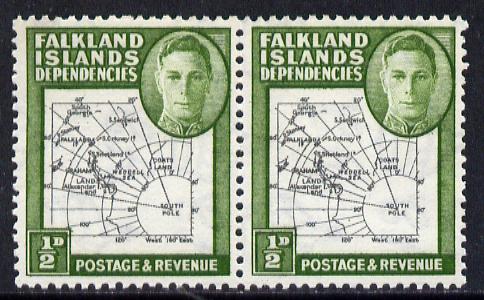 Falkland Islands Dependencies 1946-49 KG6 Thick Maps 1/2d horiz pair, one stamp with 'Broken Arc' variety, unmounted mint, stamps on , stamps on  kg6 , stamps on maps  