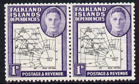 Falkland Islands Dependencies 1946-49 KG6 Thick Maps 1d horiz pair, one stamp with 'Broken Arc' variety unmounted mint, stamps on , stamps on  stamps on , stamps on  stamps on  kg6 , stamps on  stamps on maps  