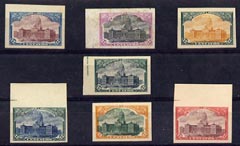 Argentine Republic 1910 Congress Building 12c selection of 7 imperf colour trials each on thin card, stamps on 