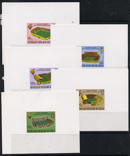 Congo 1980 Football World Cup deluxe miniature sheets (set of 5) imperf on thin card, stamps on football   sport