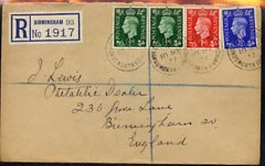 Great Britain 1937 KG6 1/2d (2), 1d & 2.5d on reg envelope with first day cancels, stamps on , stamps on  kg6 , stamps on 