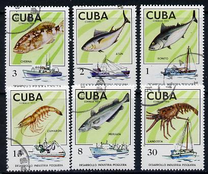 Cuba 1975 Fish & Fishing Boats cto set of 6, SG 2187-92*, stamps on , stamps on  stamps on fish   marine-life   ships