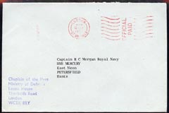 Great Britain 1973 Official cover from Chaplain of the Fleet, Ministry of Defence, nice emblem on reverse (Military Mail), stamps on 