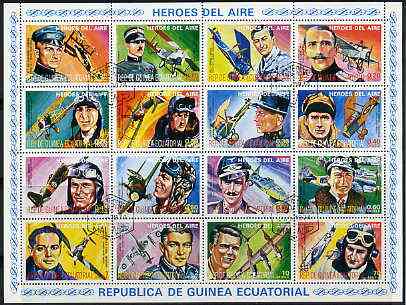 Equatorial Guinea 1974 (?) Heroes of the Air set of 16 fine cto used, stamps on , stamps on  stamps on aviation     victoria cross