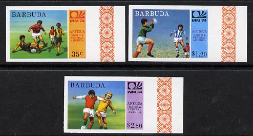 Barbuda 1974 World Cup Football imperf set of 3 (as SG 168-70) unmounted mint, stamps on football  sport