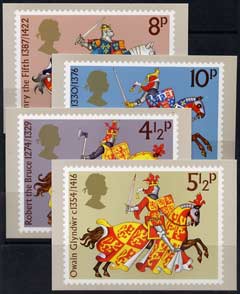Great Britain 1974 Medieval Warriors set of 4 PHQ cards unused and pristine , stamps on 