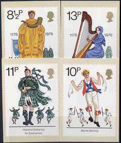 Great Britain 1976 British Cultural Traditions set of 4 PHQ cards unused and pristine, stamps on 