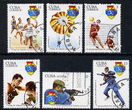 Cuba 1977 Military Spartakiad cto set of 6 (Boxing, Parachuting, Rifle), SG 2398-2403*, stamps on militaria     sport    boxing   parachutes     shooting, stamps on firearms